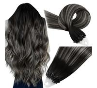 Easyouth Micro Ring Hair Extensions Real Human Hair Black Balayage Micro Link Human Hair Extensions Black to Silver Ombre Micro Loop Hair Extensions Real Human Hair 12 Inch 50g/50s