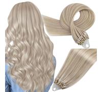 Easyouth Micro Ring Hair Extensions Real Human Hair Blonde Highlight Micro Beads Hair Extensions Real Hair Ash Blonde Hair Extensions Micro Human Hair 18 Inch 50g/50s