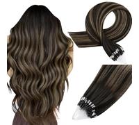 Easyouth Micro Ring Human Hair Extensions Seamless Micros Loop Hair Extensions Darkest Brown Ombre Light Brown Micro Link Hair Extension Remy Human Hair Daily Wear 18 Inch 50g/50s #2/8/2