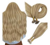 Easyouth Nano Ring Hair Extensions Real Hair Natural Nanos Hair Extensions Golden Blonde Highlight Medium Brown Nano Beads Extension Pre Bonded Hair 14 Inch 50g 1g/Strand
