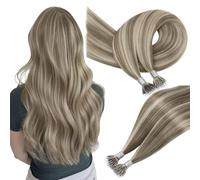 Easyouth Nano Ring Hair Extensions Real Human Hair Highlight Blonde Nanos Hair Extensions Human Hair Light Brown Mixed Platinum Blonde Nano Beads Hair Extension Thick Ends For Party 20 Inch 50g/50s