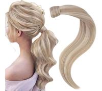 Easyouth Ponytail Extension Real Hair Blonde Highlight Ponytail Human Hair Extensions Ash Blonde Pony Tail Extension Human Hair Wrap Around Pony Tails Hair Extensions 12Inch 70g #18P613
