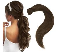 Easyouth Ponytail Hair Extension Brown Human Hair Ponytail Extensions Wrap Around Ponytail Human Hair Extension Medium Brown For Daily Life 16Inch 80g