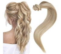 Easyouth Ponytail Hair Extension Highlight Blonde Ponytail Human Hair Extensions Blonde Mixed Wrap Around Pony Tail Extension Real Human Hair 18Inch 80g #16P24