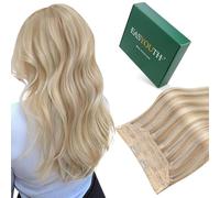Easyouth Secret Wire Hair Extensions Human Hair Blonde Wire Extensions Real Hair Honey Blonde Highlight Bleach Blond Invisible Fish Line Human Hair Extensions Easy to Style 18Inch 80g #P27/613