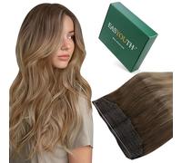 Easyouth Secret Wire Hair Extensions Human Hair Brown Wire Human Hair Extensions Ombre Darkest Brown to Ash Blonde Invisible Fish Line Hair Extension Easy to Style 16 Inch 80g #2/6/18