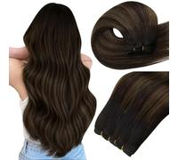 Easyouth Sew in Hair Extensions Balayage Weft Human Hair Extensions Balayage Darkest Brown Mixed with Light Brown Human Hair Weft Extension for Short Straight Hair 12Inch 70G