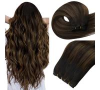 Easyouth Sew in Hair Extensions Real Human Hair Balayage Sew in Weft Hair Extensions Human Hair Balayage Darkest Brown Mixed with Light Brown Hair Weft Extension 16Inch 100G