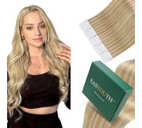 Easyouth Tape Hair Extensions Human Hair Blond Tape Human Hair Extensions Highlight Blonde Human Hair Tape in Extensions Invisible Honey Blonde Mixed Medium Blond 14 Inch 40g 20Pcs #27/613