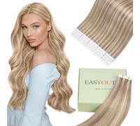Easyouth Tape ins Human Hair Extensions Highlight Tapes in hair Extension Real Hair Bleach Blonde Highlight Ash Blonde Human Hair Tape ins Extensions No Shedding 14 Inch 40g 20pcs