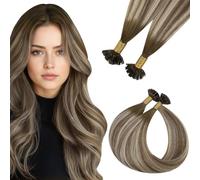 Easyouth U Tip Hair Extensions Balayage U Tip Hair Extension Human Hair Brown Balayage Light Brown Highlight Blonde Keratin Human Hair Extensions for Short Hair 14inch 50g 1g/s