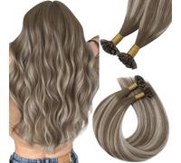 Easyouth U Tip Hair Extensions Human Hair Brown Balayage 16Inch Utip Hair Extension Chestnut Brown Ombre Platinum Blonde Keratin Tip Hair Extension K Tips Extension Heat-Styling Capability 1G/S 50G