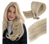 Easyouth U Tip Hair Extensions Human Hair Highlight Blonde U Tips Human Hair Extensions Ash Blonde Mixed Bleach Blonde Pre Bonded Human Hair Extensions U Tip Hair 14 Inch 50g/50s