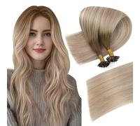 Easyouth U Tip Hair Extensions Real Human Hair Ombre U Tip Extensions Human Hair Light Brown to Platinum Blonde and Ash Blonde Balayage Pre Bonded Human Hair Extension 16 Inch 50g/50s
