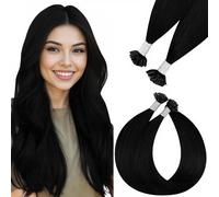 Easyouth U Tips Human Hair Extensions Black U Tip Hair Extensions Real Human Hair Jet Black K Tips Hair Extension Keratin Hair Extension for Short Hair 14Inch 1G/S 50G