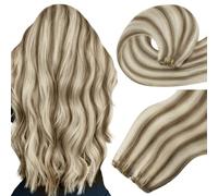 Easyouth Weft Hair Extensions Highlight Human Hair Weft Extensions Light Brown Highlight with Medium Blonde Sew in Hair Extension Human Hair with Soft and Smooth 14Inch 70G