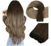 Easyouth Weft Hair Extensions Real Human Hairs 20 Inch Balayage Sew in Hairs Extensions Human Hair Dark Brown Ombre Golden Blonde Highlights Reinforced Design Thickness #2/6/18 100g