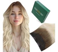 Easyouth Wire Extensions Human Hair Blonde Wire Hair Extensions Real Human Hair Ombre Ash Brown to Platinum Blonde Fish Line Hair Extensions Human Hair For Women 14 Inch 70g 8/60