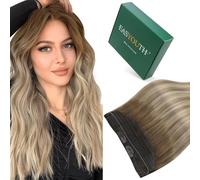 Easyouth Wire Hair Extensions Human Hair Balayage Real Hair Wire Extensions Dark Brown to Ash Brown and Medium Blonde Ombre Invisible Wire Human Hair Extensions for Women 14 Inch 70g #3/8/22