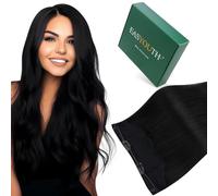 Easyouth Wire Hair Extensions Human Hair Black Invisible Wire Hair Extensions Jet Black Straight Fish Line Human Hair Extension for Natural Look 14Inch 70G