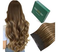 Easyouth Wire Hair Extensions Human Hair Brown Balayage Invisible Wire Human Hair Extensions Medium Brown to Honey Blonde with Brown Fish Line Hair Extensions with Removable Clips 18 Inch 80g #4/27/4
