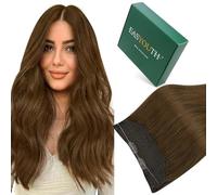 Easyouth Wire Hair Extensions Real Human Hair Brown Fish Line Human Hair Extensions Dark Brown Secret Wire Hair Extensions Thick Ends invisibe Wire Hair extensions Easy to Style 14 Inch 70g #4