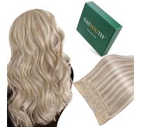 Easyouth Wire Hair Extensions Real Human Hair Highlight Blonde Invisible Wire Hair Extensions Ash Blonde Mixed Bleach Blonde Fish Line Human Hair Extensions Blends Natural 18Inch 80g #P18/613