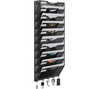 EasyPAG 10 Tier A4 Mesh Wall Pocket File Holder with 5 Hooks,Black