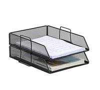 EasyPAG 2 Tier A4 Mesh in Trays Stackable Office Desk Tidy File Holder Magazine Storage Paper Document Letter Organiser,Black