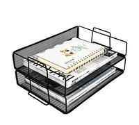EasyPAG 2 Tier A4 Mesh in Trays Stackable Office Desk Tidy File Holder Magazine Storage Paper Organiser,Black