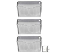 EasyPAG 3 Pocket Landscape A4 Mesh Hanging Wall File Holder Mail Organiser Magazine Storage,Pack of 3,Silver