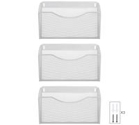 EasyPAG 3 Pocket Landscape A4 Mesh Hanging Wall File Holder Mail Organiser Magazine Storage,Pack of 3,White