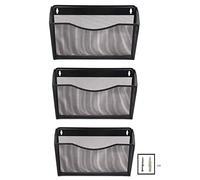 EasyPAG 3 Pocket Landscape A4 Mesh Hanging Wall File Holder Mail Organiser Magazine Storage,Pack of 3,Black