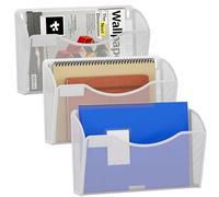 EasyPAG 3 Pocket Landscape A4 Mesh Hanging Wall Mounted File Holder Mail Organiser Magazine Storage with Label Plate,Pack of 3,White