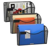 EasyPAG 3 Pocket Landscape A4 Mesh Hanging Wall Mounted File Holder Mail Organiser Magazine Storage with Label Plate,Pack of 3,Black