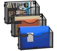 EasyPAG 3 Pocket Landscape Assemble A4 Mesh Wall Organiser Hanging Wall Mounted File Holder Mail Organiser Magazine Document Storage,Pack of 3,Black