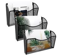 EasyPAG 3 Pocket Wall File Holder,Mesh Hanging File Organizer ,Vertical Wall Mounted Document Rack for Papers Folders Files Clipboard,Black