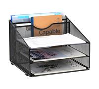 EasyPAG 3 Tier Desktop A4 Mesh in Tray Office Desk Tidy File Holder Paper Organiser Magazine Storage Shelf Filing Rack,Black