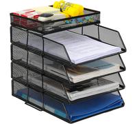 EasyPAG 4 Tier A4 Mesh File Tray Stackable with Top Holder,Black