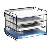 EasyPAG 4 Tier Desktop A4 Mesh Filing Tray Office Desk Tidy File Holder Paper Organiser Magazine Storage Rack,Black