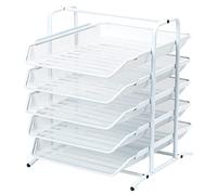 EasyPAG 5 Tier A4 Mesh in Tray Office Desk Tidy File Holder Document Storage Letter Paper Organiser,White