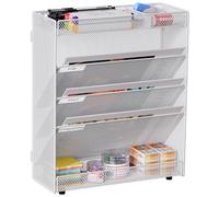 EasyPAG 5 Tier Assemble A4 Mesh in Tray Hanging Wall File Holder Mail Organiser Magazine Storage Desk Stationery Tidy Rack,White