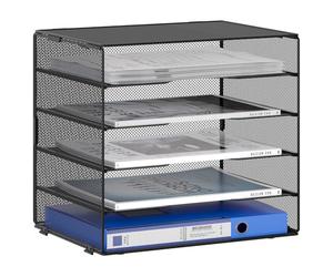 EasyPAG 5 Tier Metal Mesh A4 Desk Tray,File Holder,Paper Organiser,Magazine Storage,Filing Rack for Office & Home Desktop Tidy,Black