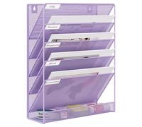 EasyPAG 5 Tier Wall File Holder Mesh Hanging Folder Organizer with Classify Label, Versatile Desk File Holder, Vertical Wall Mounted Mail Organizer for Office Home Cubicle, Purple