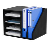 EasyPAG 6 Compartments Wooden A4 Desk Tray,File Holder,Paper Organiser,Magazine Storage,Filing Rack for Office & Home Desktop Tidy,Black