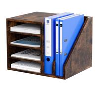 EasyPAG 6 Compartments Wooden A4 Desk Tray,File Holder,Paper Organiser,Magazine Storage,Filing Rack for Office & Home Desktop Tidy,Brown