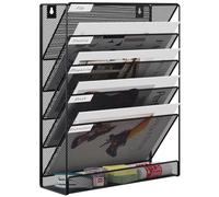 EasyPAG 6 Tier A4 Mesh in Tray Hanging Wall File Holder Mail Organiser Magazine Storage Rack,Black