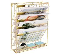 EasyPAG 6 Tier A4 Metal Wire in Tray Hanging Wall File Holder Mail Organiser Magazine Storage Rack,Gold