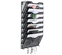 EasyPAG 8 Pocket Metal Wall File Holder Organizer Hanging Magazine Rack with Key Holder Hooks,Black