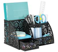 EasyPAG Desk Organizer and Pen Holder for Desk, Mesh Office Supplies Storage Caddy with Drawer for Small Space, Desktop Organizer for Home Office, Black